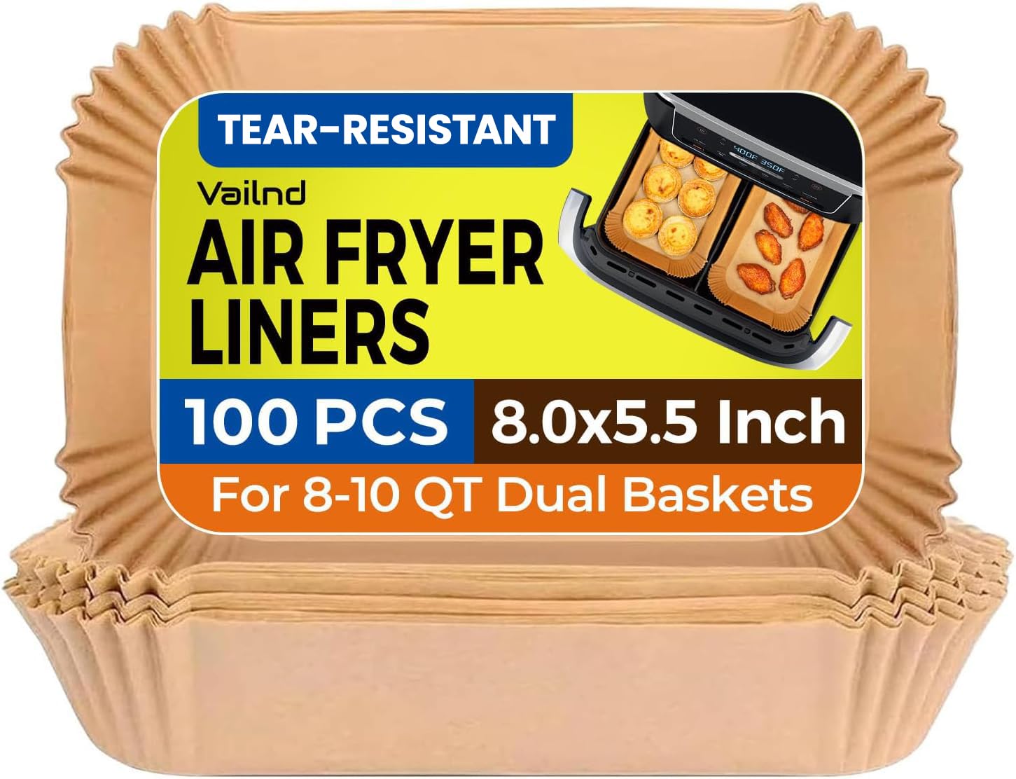 Air Fryer Paper Liners, 125Pcs Parchment Paper, Air Fryer Liners Disposable for Microwave, Non-Stick Air Fryer Liner Square Free of Bleach (8IN)
